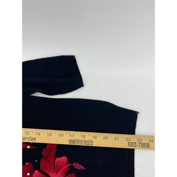 C. D. Petites Women's 3/4 Sleeve Black Rhinestone Roses Knit Sweater Size PS - Picture 10 of 11